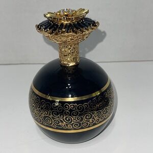 Vtg Black And Gold Ball Empty Perfume Bottle see photos for one stone missing